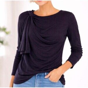 J. Jill Wearever Collection Purple 100% Merino Wool Asymmetric Drape Sweater XS